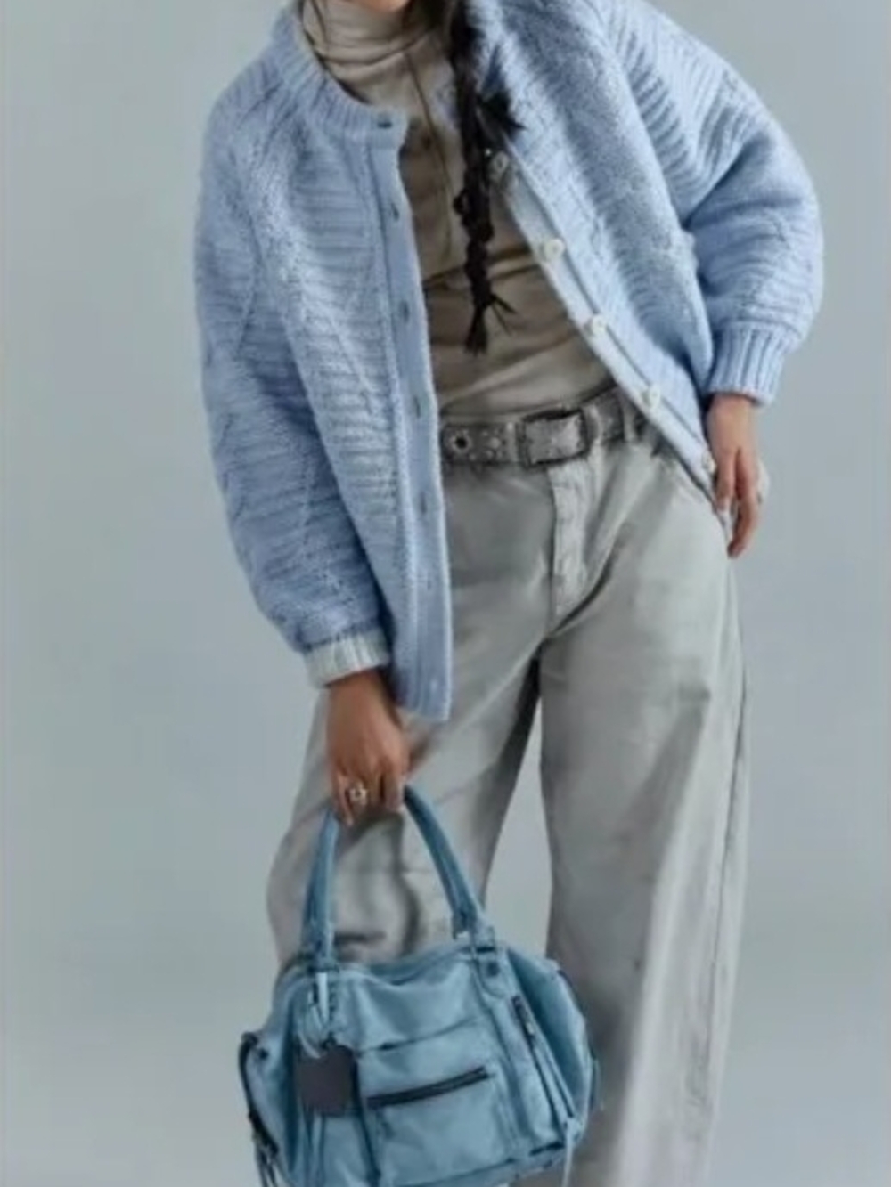 We The Free Sea Washed Cable Cardigan Sweater in Blue Iris